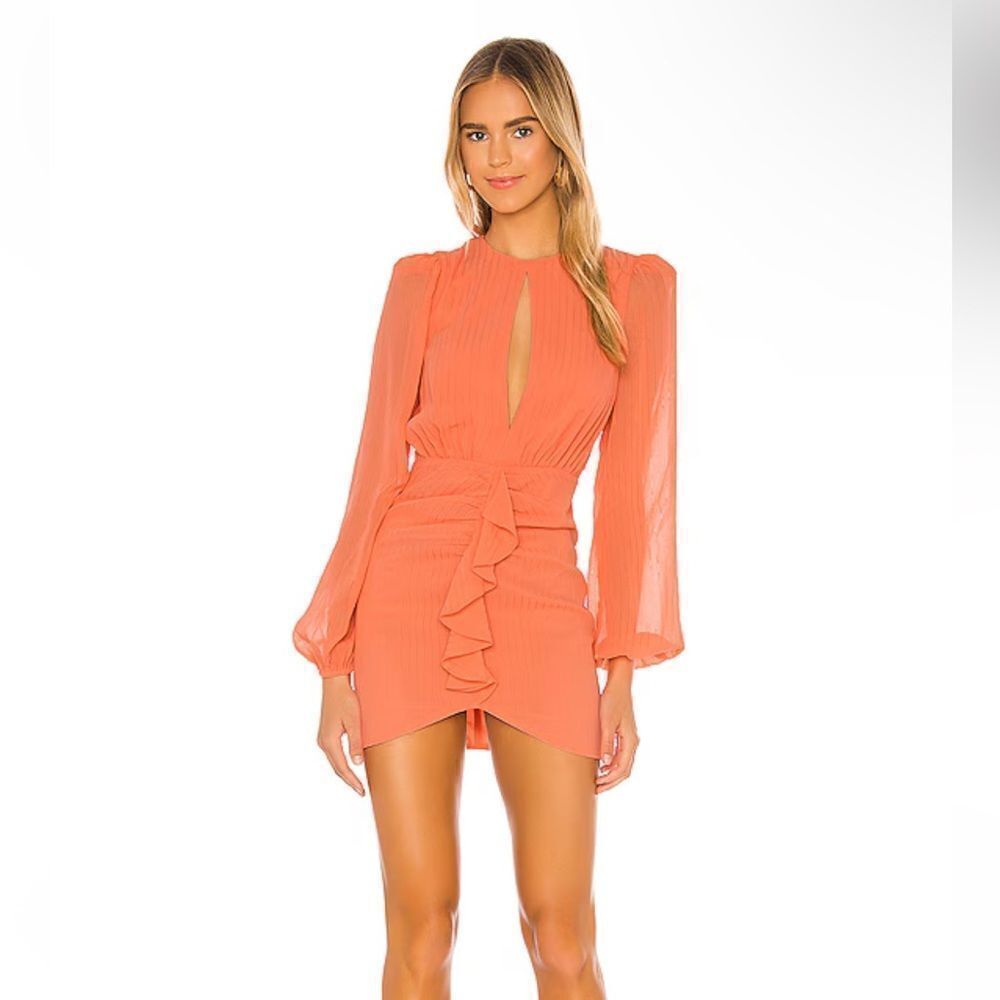 NBD Arijana mini dress coral pink ruffle chiffon Revolve